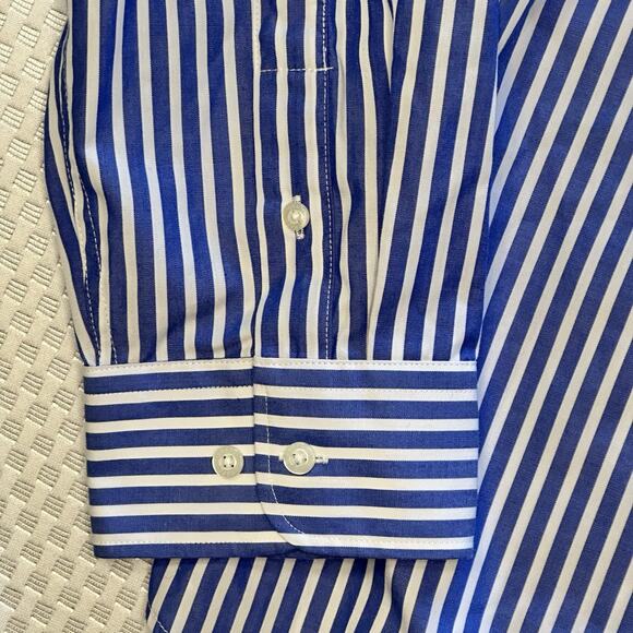 Chaps Classics Women's Blue White Striped Long Sleeve No Iron Shirt 2x - Picture 4 of 7